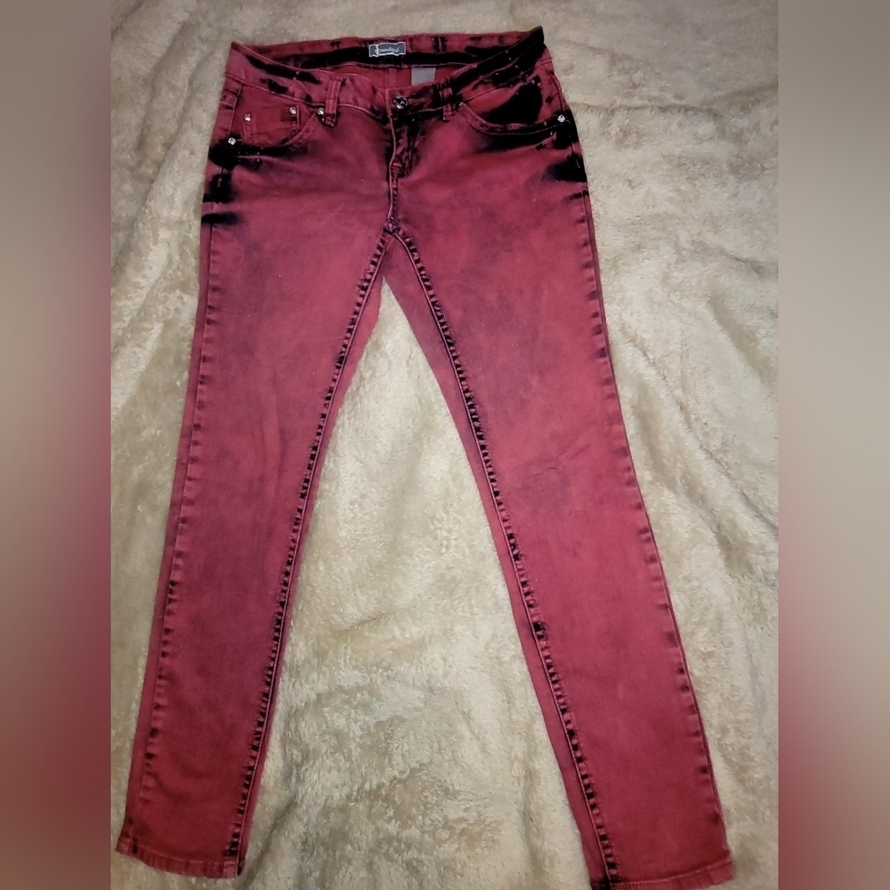 Pink/Purple Tie-dye Soundgirls Skinny Jeans With Rhinestones Size 7- Stretchy